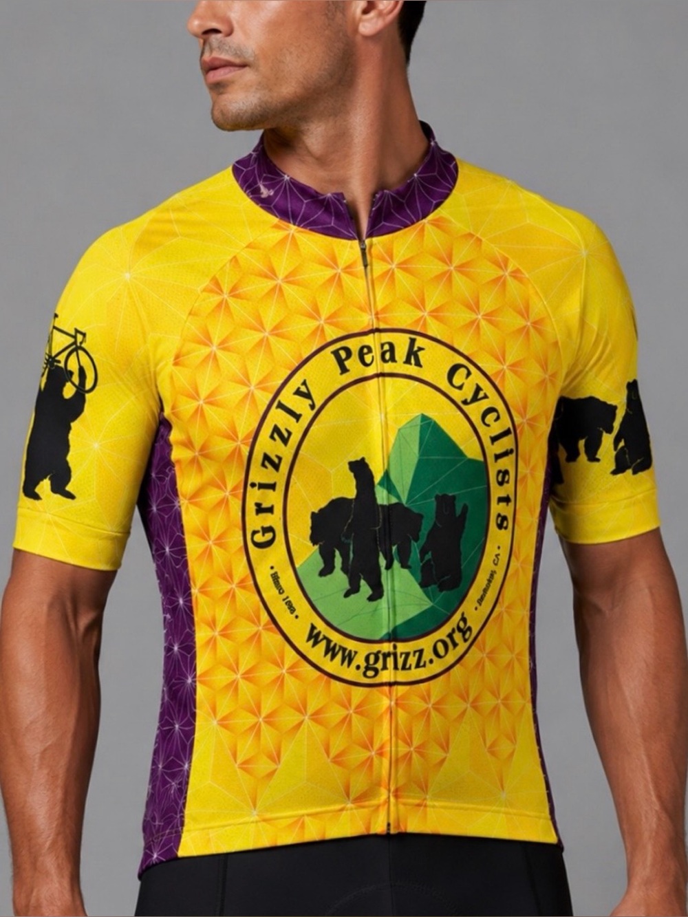 VOLER • Yellow/Purple Grizzly Peak Cyclists Short-Sleeve Cycling Jersey, XL